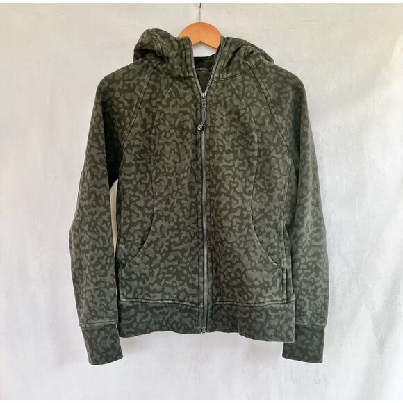 Lululemon Scuba Hoodie SIZE 8 Light Cotton Fleece Camo Evergreen Multi Full Zip - Picture 2 of 9